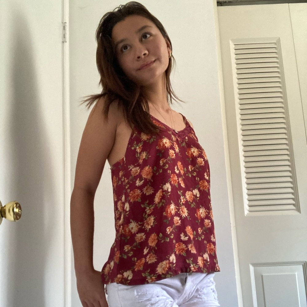 Lace cami with flower print